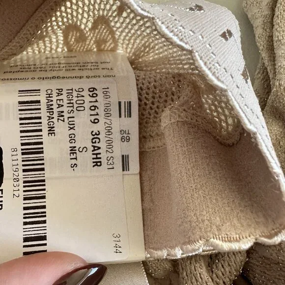 NWT Gucci GG Monogram Tights - Woman Beige Sz S Lurex Champagne 100% Authentic